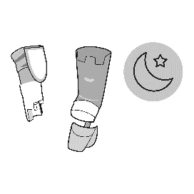Disegno stilizzato di due flaconi di medicinale accanto a un simbolo con luna crescente e stella su sfondo circolare grigio