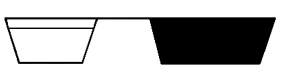 Black and white schematic drawing of two trapezoidal containers side by side, one white with black outline and one completely black