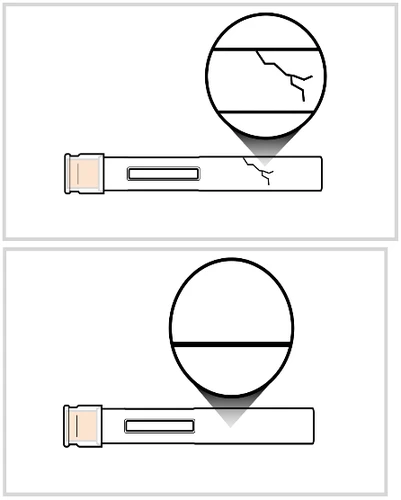 Diagram showing a container with a crack on the surface and a second intact container with a smooth, undamaged surface