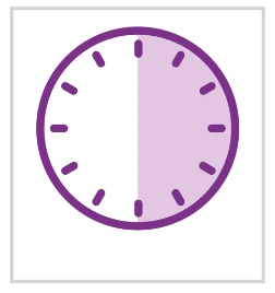 Stylized icon of a purple circular clock with the right half highlighted in a lighter lilac shade on a white background