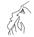 Disegno a tratto di un profilo umano con un dito che tocca la zona sotto il naso e sopra il labbro superiore