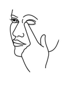 Disegno lineare di una mano che usa l'indice per tenere delicatamente la palpebra inferiore di un occhio aperto per l'applicazione di un farmaco
