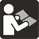 Stylized white icon on black background depicting a person carefully reading a leaflet or an open booklet
