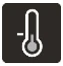 White icon of a thermometer with a horizontal line on the left on a black square background with rounded corners