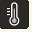 White icon on black background depicting a thermometer with three horizontal lines on the left indicating low temperature or cold