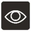 Stylized white icon of an eye with central pupil on a black square background with rounded corners