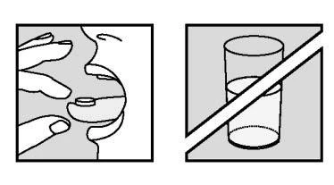 Schematic drawing of a person placing a tablet into their mouth next to a glass of water