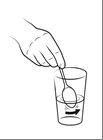 Line drawing of a hand using a spoon to stir a liquid in a container