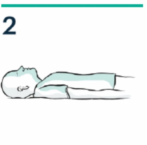 Stylized drawing of a person lying on one side with the number 2 in the top-left corner on a white background and a green line at the top