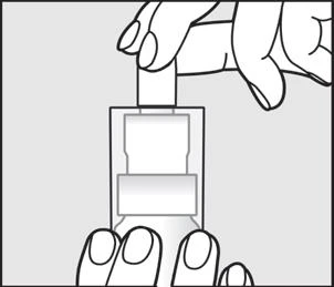Two hands hold a cylindrical medical device for dispensing