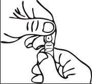Disegno a linee nere di due mani che tengono e manipolano un piccolo contenitore cilindrico o flacone medico su sfondo bianco