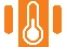 Orange icon with a stylized white thermometer centered, flanked by two vertical orange bars on a white background
