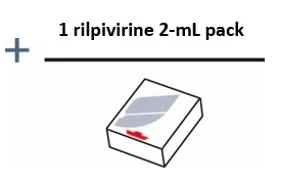 Text with the words '1 rilpivirine 2-mL pack' above a horizontal black line and the