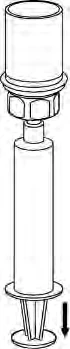 Disegno tecnico di una siringa a cilindro con un pistone alla base indicato da una freccia nera rivolta verso il basso