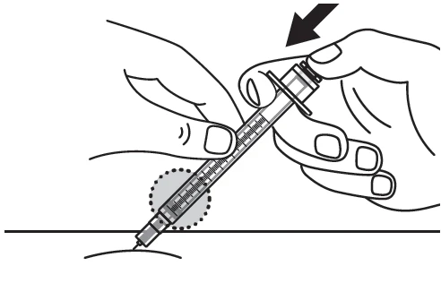 Two hands holding a tilted syringe to insert the needle
