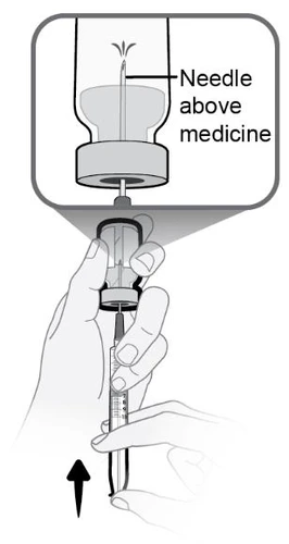 Diagram showing two hands holding a syringe with the