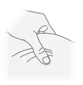 Fine-line drawing of a hand pinching and lifting a skin fold with thumb and