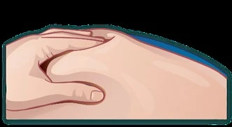 A hand pressing fingers against the skin of an abdomen or body area to indicate an injection site or localized pain
