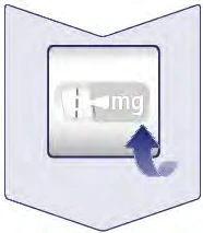 Icono estilizado de una pastilla blanca con la inscripción mg y una flecha azul curva que apunta hacia el medicamento sobre fondo claro