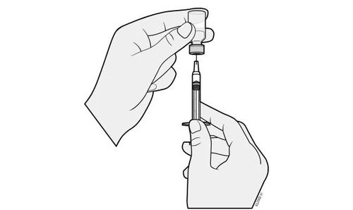A hand holds a vial with the cap lifted while another element is implied