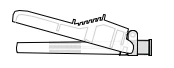 Disegno tecnico in bianco e nero di un dispositivo medico a forma di pinza con una parte superiore dentellata e una base cilindrica lunga