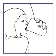 Disegno a linee nere di una persona di profilo che beve da un bicchiere inclinato verso la bocca aperta