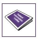 Disegno stilizzato di un libretto informativo viola con scritte bianche sfocate su sfondo bianco racchiuso in una cornice viola