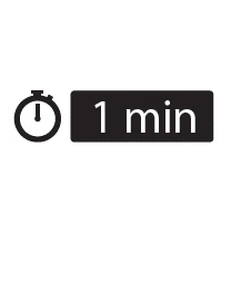 Black icon of a stopwatch next to a rectangle with white text '1 min' on a black background