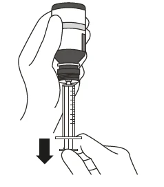 A hand holding a vial with a syringe inserted and the