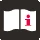 Stylized icon of an open booklet with a lowercase red letter i on the right page against a black background