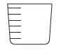 Black and white schematic drawing of a graduated cylinder with six horizontal lines on the left side indicating measurement levels