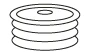 Black and white linear drawing of a circular weight disc composed of four superimposed layers of increasing thickness