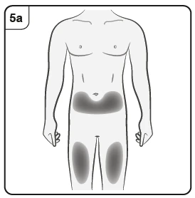 Diagram of the male human body with dark highlighted areas on the