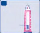 Jeringa vertical con cuerpo transparente y graduaciones, que contiene un líquido rosado y un émbolo gris sobre fondo azul claro