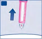 Ilustración de una pluma inyectadora rosa con una flecha azul dirigida hacia afuera