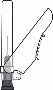 Technical diagram of a syringe with an indicator pointing toward the lower part of the transparent cylinder and dark base