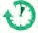 Stylized green clock icon with hands and a curved arrow surrounding the dial indicating the passage of time