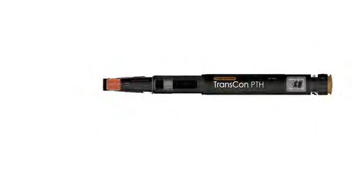 Horizontal black injection pen with white text TransCon PTH and a small digital display on the right on a white background