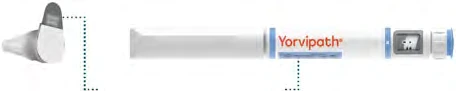 White horizontal medical device with red text Yorvipath and a small digital display on the right with a