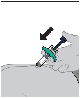 A hand holds an auto-injector with the tip pointing downward for use