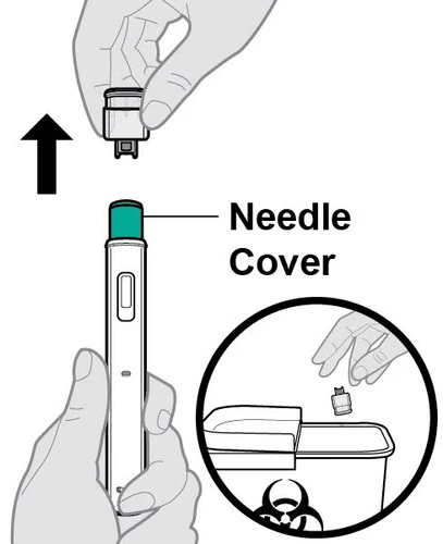 A hand lifts the cap from the device