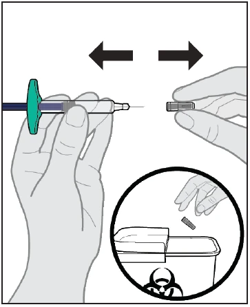 Hands separating the protective cap from the device