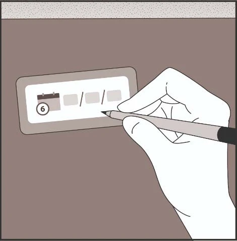 Una mano tiene una penna e segna il numero 6 su un calendario stilizzato all'interno di un riquadro rettangolare su sfondo marrone