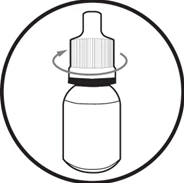 Stylized drawing of a bottle with a screw cap surrounded by a curved arrow indicating the rotational movement to open or close