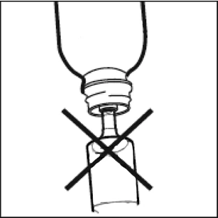 Disegno in bianco e nero che mostra una fiala con una grande croce sopra per indicare che non deve essere utilizzata in quel modo