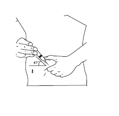 Dibujo lineal que muestra una mano que sostiene una jeringa e introduce la aguja en la