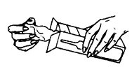 Two hands carefully removing a glass vial from an opened cardboard packaging for drug preparation