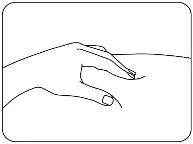 Black line drawing showing a hand pinching the skin of the