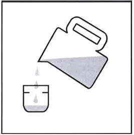 Stylized drawing of a tilted container pouring liquid into a half-filled glass with drops falling between the two
