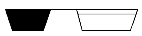 Disegno schematico di due contenitori trapezoidali affiancati, uno completamente nero a sinistra e uno con contorno nero e interno bianco a destra